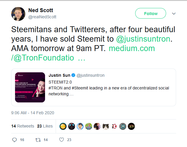 ned-scott-sells-steemit-to-justin-sun-tron-steem-twitter-february-14-2020
