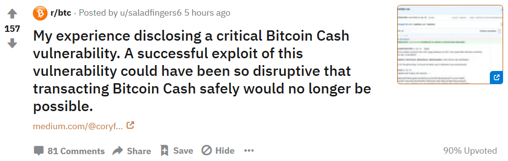 Reddit Cory Fields Experience Disclosing A Critical Bitcoin Cash - 